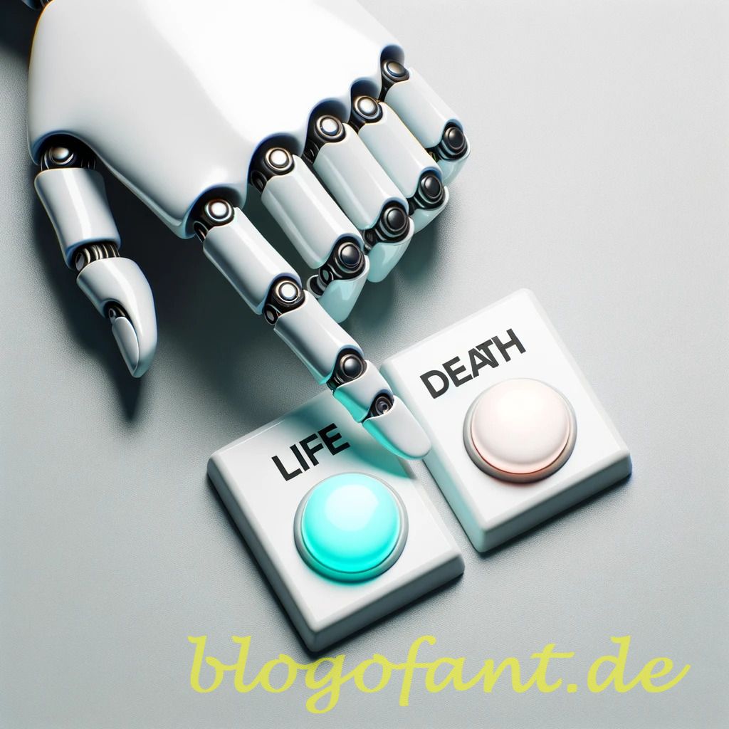 DALL·E 2023 10 20 10.52.07 Photo styled image of a robots hand hovering over two buttons labeled Life and Death representing the moral implications of machines having deci