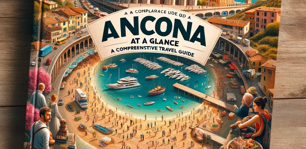 DALL·E 2024 03 21 08.49.36 A visually engaging and informative cover for a comprehensive travel guide titled Ancona at a Glance A Comprehensive Travel Guide. The cover featur